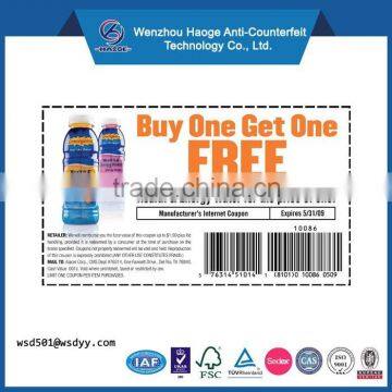 Unique codes printing paper discount coupon