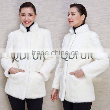 QD80712 Woman 2015 Winter White Mink Fur Long Coat