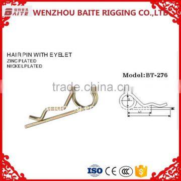 Zinc plated spring Pin & industry Hair Pin with eyelet with Grip Clip (Double Spire) R shape pin in rigging manufacturer