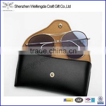 Black genuine leather eyeglass case for travel