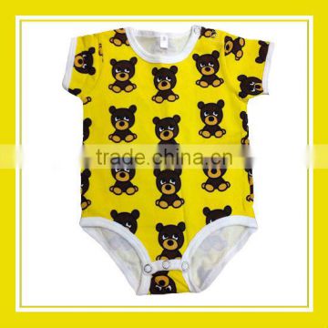 2016 Fashion Products Bros Bros Bear Unisex Printed Short Sleeve Cotton Yellow Romper Onesie