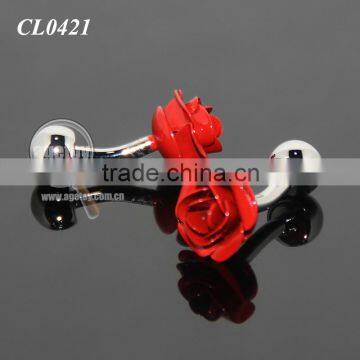 3D Red Rose Shaped Sleeve Shirt Enamel Cuff Links For Party Fashion Alloy Silver Metal Souvenir Wedding Cufflinks photo-6