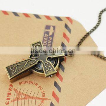 Vintage bronze cross chain necklace pocket watches