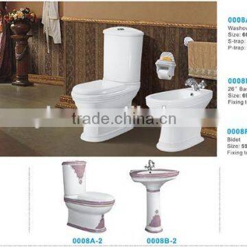 Embossment Ceramic Decorated Two Piece Toilet ,sanitary Ware Toilet Set photo-3
