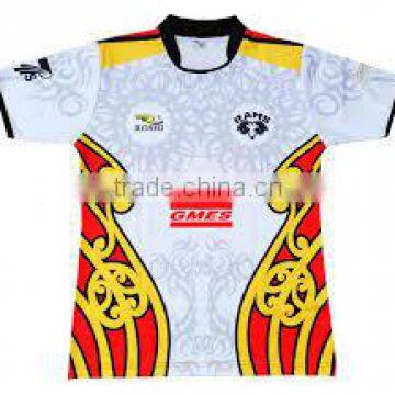 100% Polyester Short Sleeves Sublimated T-Shirt Custom Designed in White Red Yellow colors