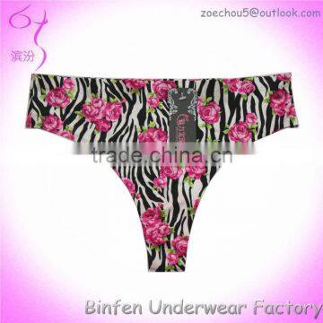 Flower Print Seamless Thongs Plus Size Women