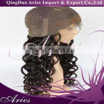 18" Natural Color Curly Malaysian Human Hair Full Lace Wig