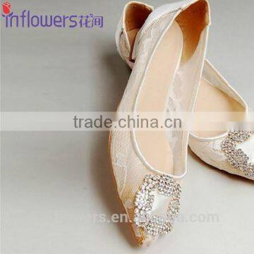 Customized handmade rhinestone flat shoes for ladies