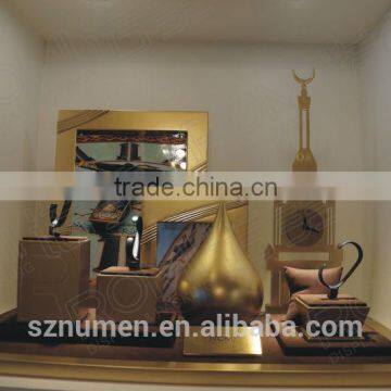 High golden glossy lacquered jewelry and watches display props