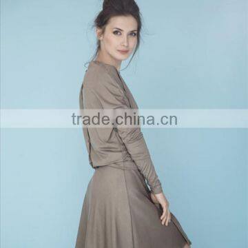 Beige Dress Dress With Sleeves Button Back Dress photo-3