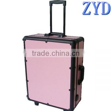 Large rolling makeup case pink trolley cosmetic station