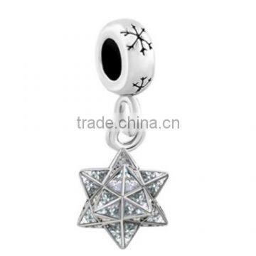 Fashion Clear White Crystal Pave Star Dangle Snowflake Spacer Bead Fits Europe Bracelet silver Crystal dangle star snowflake