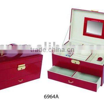PVC Leather Paper Jewelry packing Box design with handle/mirror/lock/drawer