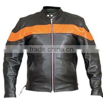 Men Black & Orange Scooter Leather Jacket