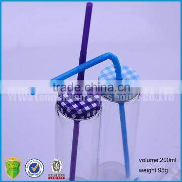 glass jars with lids and straws, clear glass jar with straw lid for wholesale