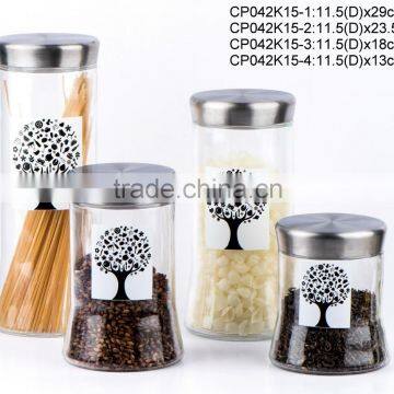 CP042K15 glass jar with decal printing with stainless steel lid