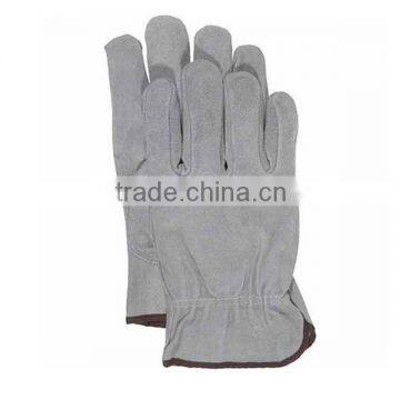 Cowhide Leather Driver's Gloves, Shirred Cuff, Gray