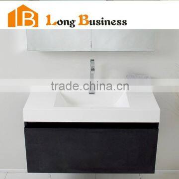 Black 24" wall hanging MDF bathroom cabinet with artificial stone basin