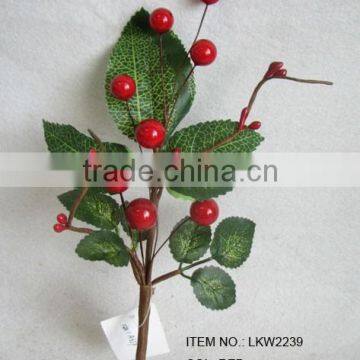 wholesale high quality artificial moring glory leaf and foam red berry pick 10" branches pick decoration in christmas