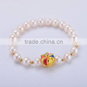 8-9mm 18K gold beads and crown freshwater pearl bracelet