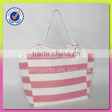 Personality paper straw bag with stripe shopping women's bags cotton handle