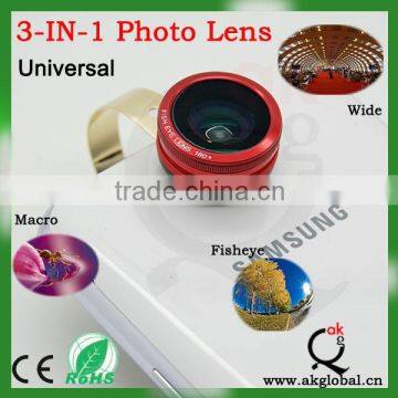 Universal 3in1 Clip-On Fish Eye Lens Wide Angle Macro Mobile Phone Lens For iPhone