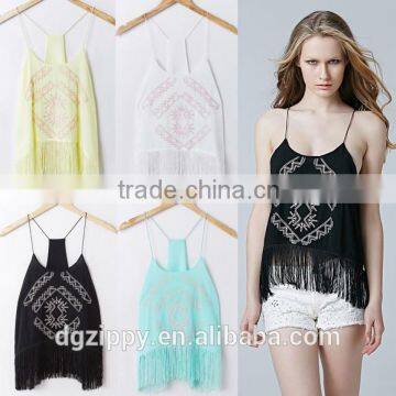 Hot Selling Chiffon Embroidery Floral Camisole Women Sexy Vest Tops Blouses Camis