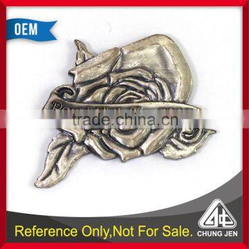 Royal high tea rose shape 3D embossed custom metal pin badge