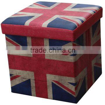 UK Printed PVC Folding Storage Ottoman