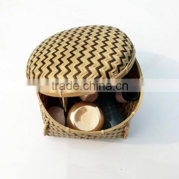 Round shape Bamboo woven desktop storage basket with cover