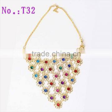 Golden and colorful gem belly dance necklace and headwear hair accessories,necklace parts and accessories (T32)