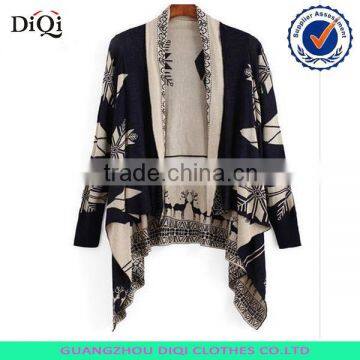 Vogue Korean Geometric Print Open Front Cardigan