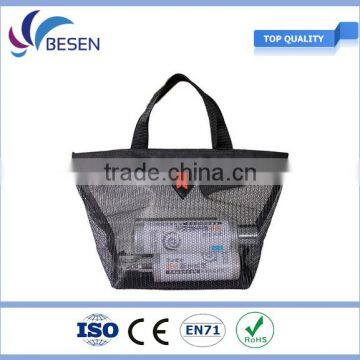 Black large capacity plastic Zip mesh tote bag