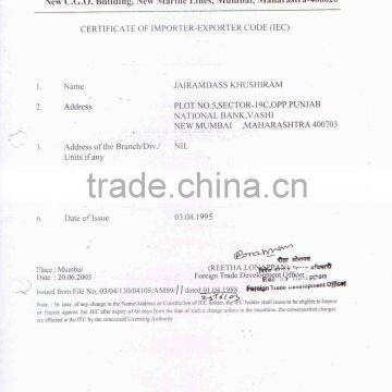 Certificate of Import Export code