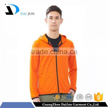 Daijun oem dry fit sport style orange 100% cotton zipper men's hoodies sweatshirts