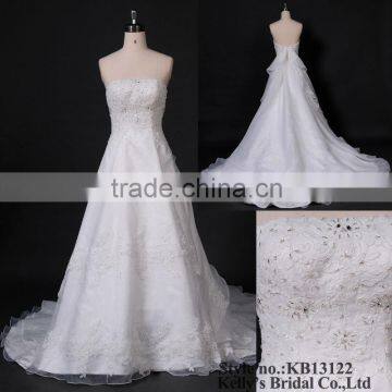 v low back nice construction organza wedding dress with detachable tail