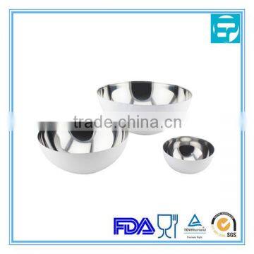 flat mirror polished stainless steel 3 size mixiing bowl