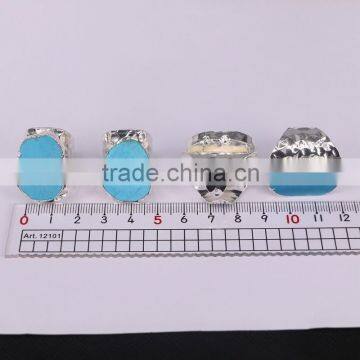 Fashion Natural Blue Turquoise Ring, Freeform Silver Plated Jewelry Gem Stone Ring