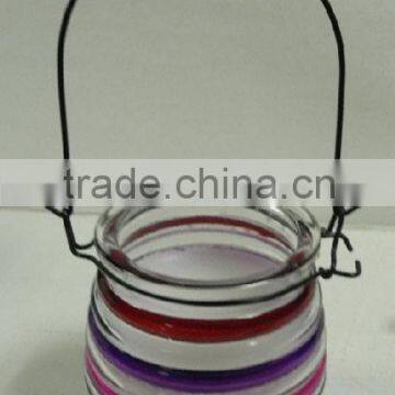 TN14 hot glass soy candles wholesale with iron handle and lid