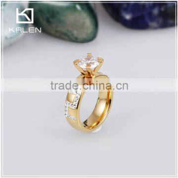 cheap wholesale women rhinestone 22 carat golden plated stainless steel rings jewelry