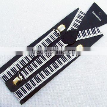 Colorful cute piano keys pattern elastic lederhosen supenders three clips