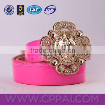 Fancy pink women leather belt with western luxury rhinestone buckles