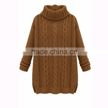 15PKSW29 women turtle neck cable X sweater knit wool cotton