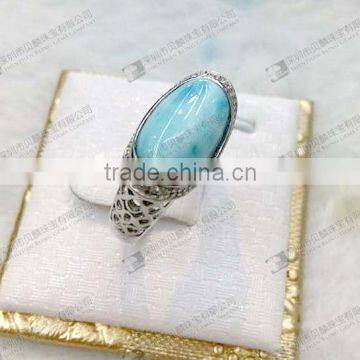 Larimar ring oval cabochon bezel setting 8x12mm