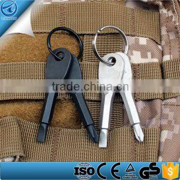 Factory Mini pocket stainless steel outdoor Survival tool screwdriver with key ring,Portable Multifunctional 2-key Screwdriver