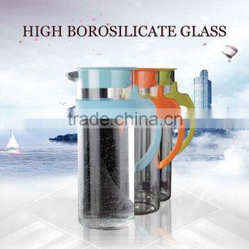 1000ml high borosilicate glass water bottle/kettle with silicon lid with handle