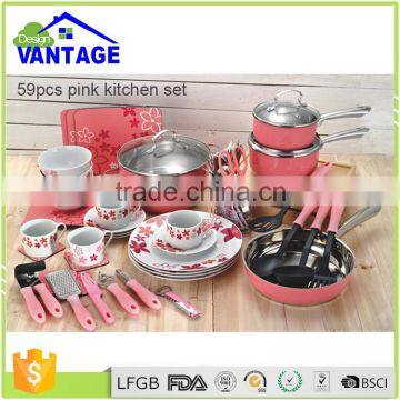 59 pcs natural cooking frypan and saucepan non-stick ceramic cookware with stainless steel knob