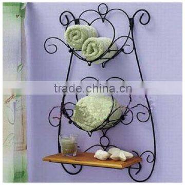 handmade modern heart shape wall mounted metal bathroom towel shelf wrought iron towel rack