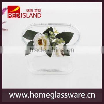5" HIGH CLEAR GLASS OVAL ART Square GLASS VASE photo-2