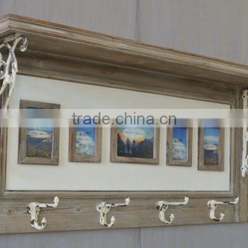 Antique Wooden Wall Shelf With Storage Drawers and Hooks photo-6